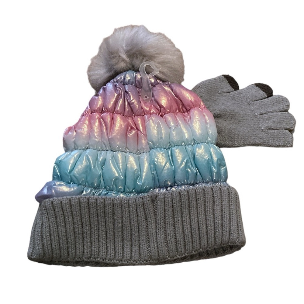 Justice Faux Fur Puffer Beanie With Pom Pom And Gloves - Picture 5 of 7